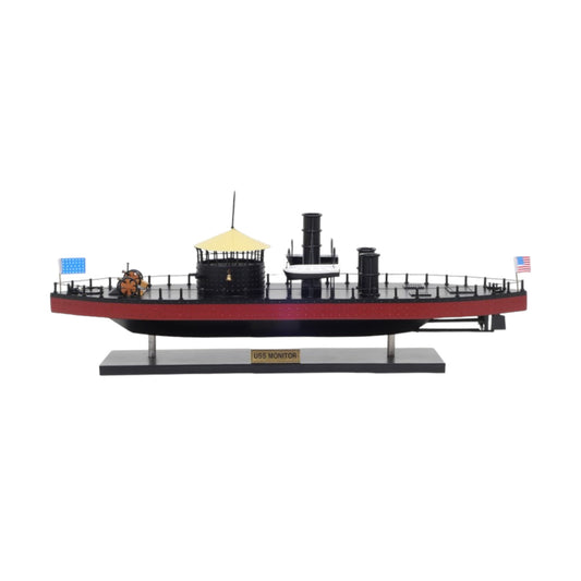 11" Black and Red 1862 USS Monitor Boat Hand Painted Decorative Boat
