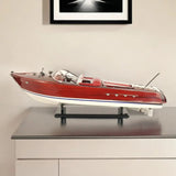 10" Red White And Brown Manufactured Wood Hand Painted Decorative Boat - Homeroots