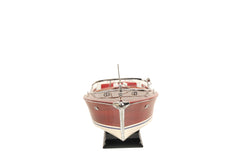 10" Red White And Brown Manufactured Wood Hand Painted Decorative Boat