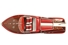 10" Red White And Brown Manufactured Wood Hand Painted Decorative Boat