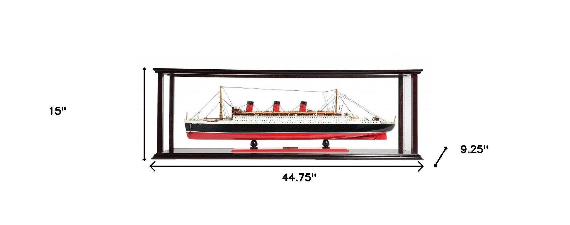 15" Black and Red RMS Queen Mary Large Display Case Hand Painted Decorative Boat with Case - Homeroots - Flyclothing LLC