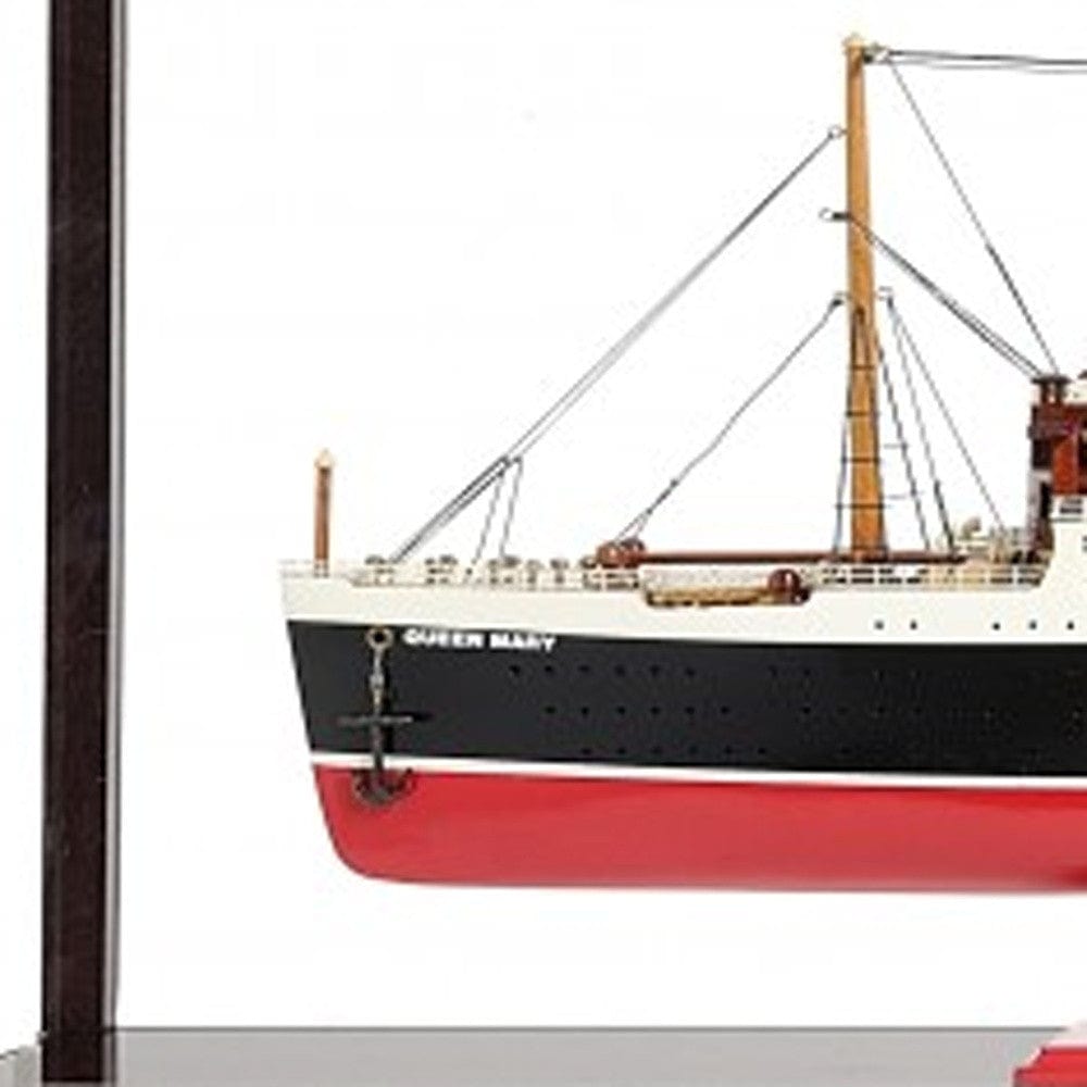 15" Black and Red RMS Queen Mary Large Display Case Hand Painted Decorative Boat with Case - Homeroots - Flyclothing LLC