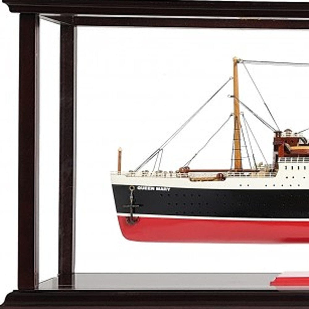 15" Black and Red RMS Queen Mary Large Display Case Hand Painted Decorative Boat with Case - Homeroots - Flyclothing LLC