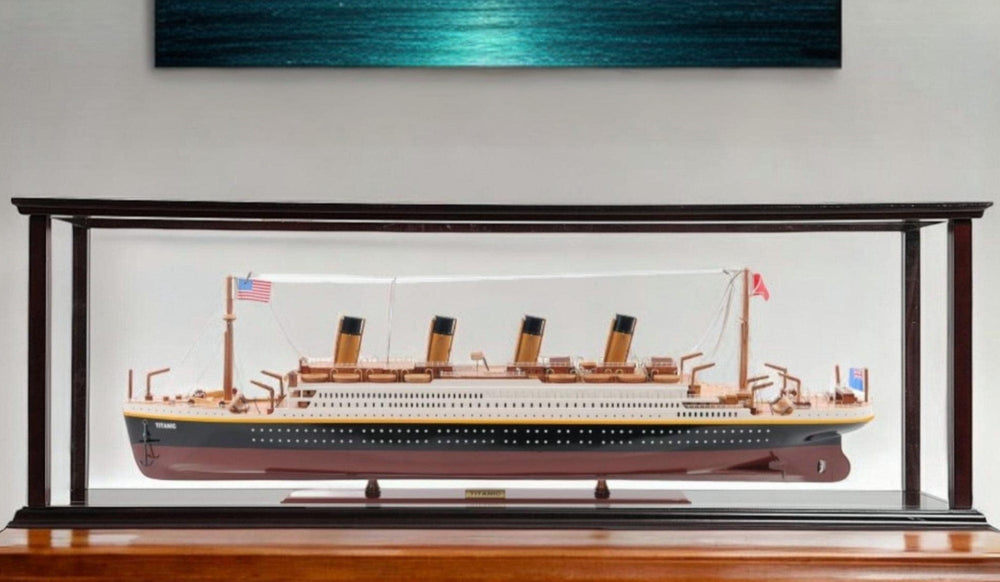 15" Black and Red 1912 RMS Titanic Large Display Case Boat Hand Painted Decorative Boat - Homeroots