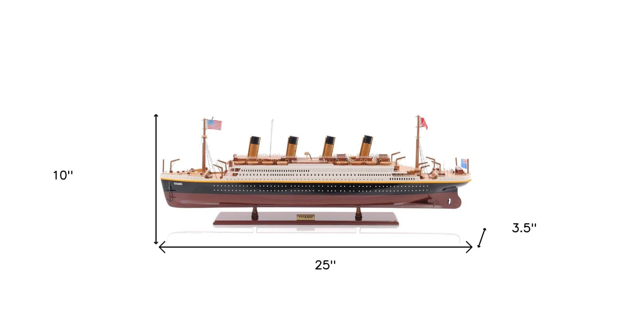 10" Black and Red 1912 RMS Titanic Small Boat Hand Painted Decorative Boat - Homeroots - Flyclothing LLC