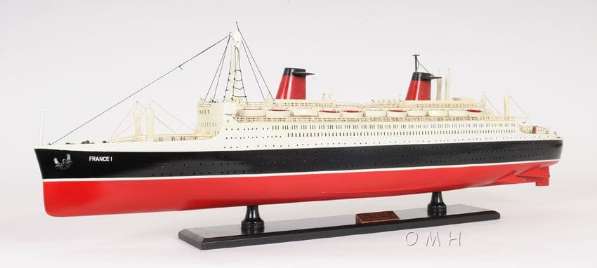 11" Black and Red SS France Boat Hand Painted Decorative Boat - Homeroots - Flyclothing LLC