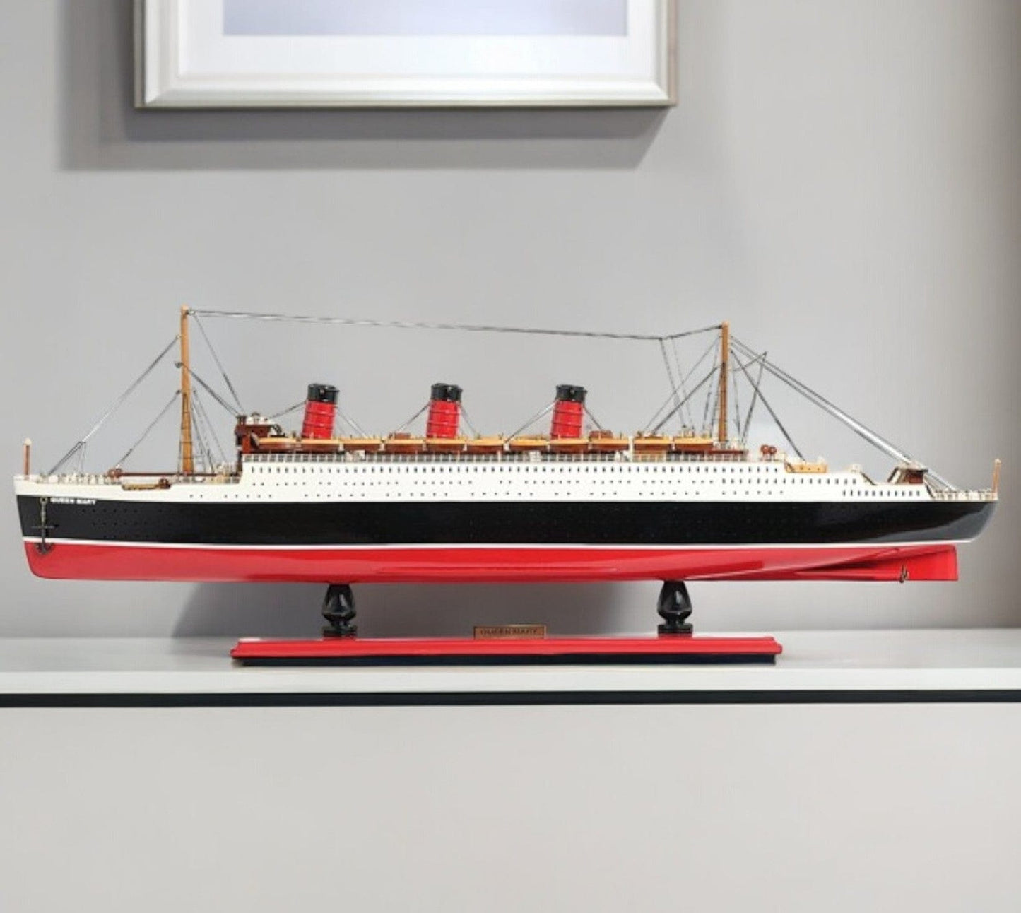 5" Black and Red RMS Queen Mary Boat Hand Painted Decorative Boat - Homeroots - Flyclothing LLC
