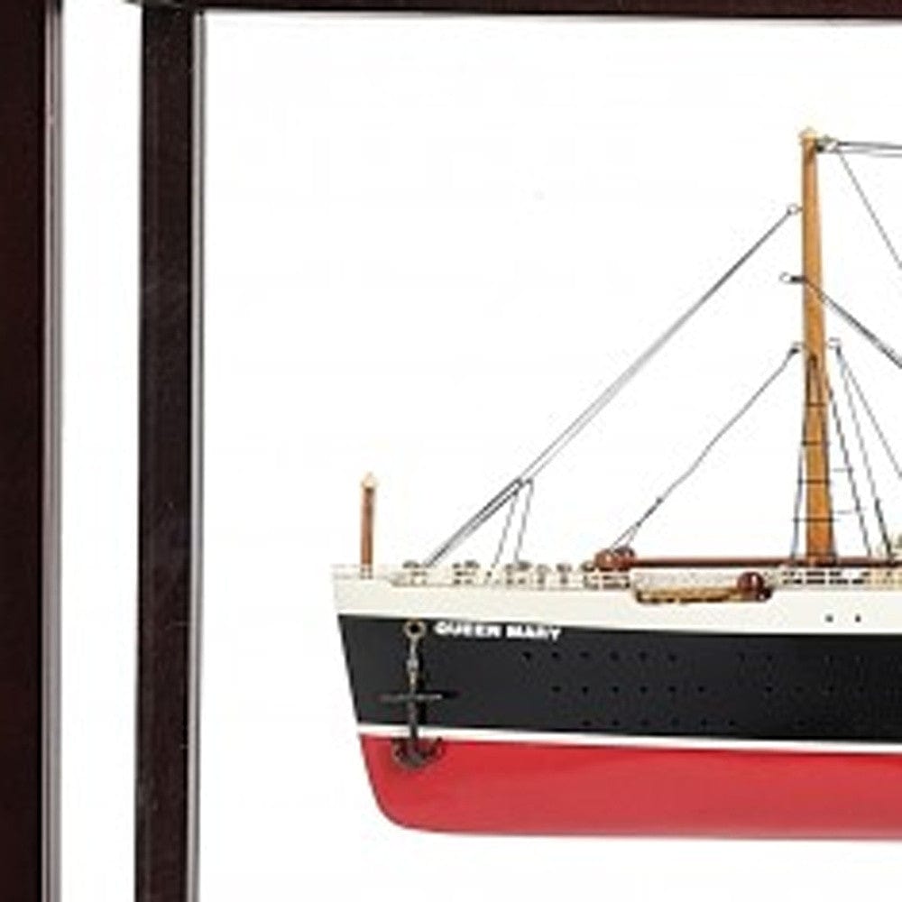 16" Black and Red RMS Queen Mary Medium Display Case Boat Hand Painted Decorative Boat - Homeroots - Flyclothing LLC