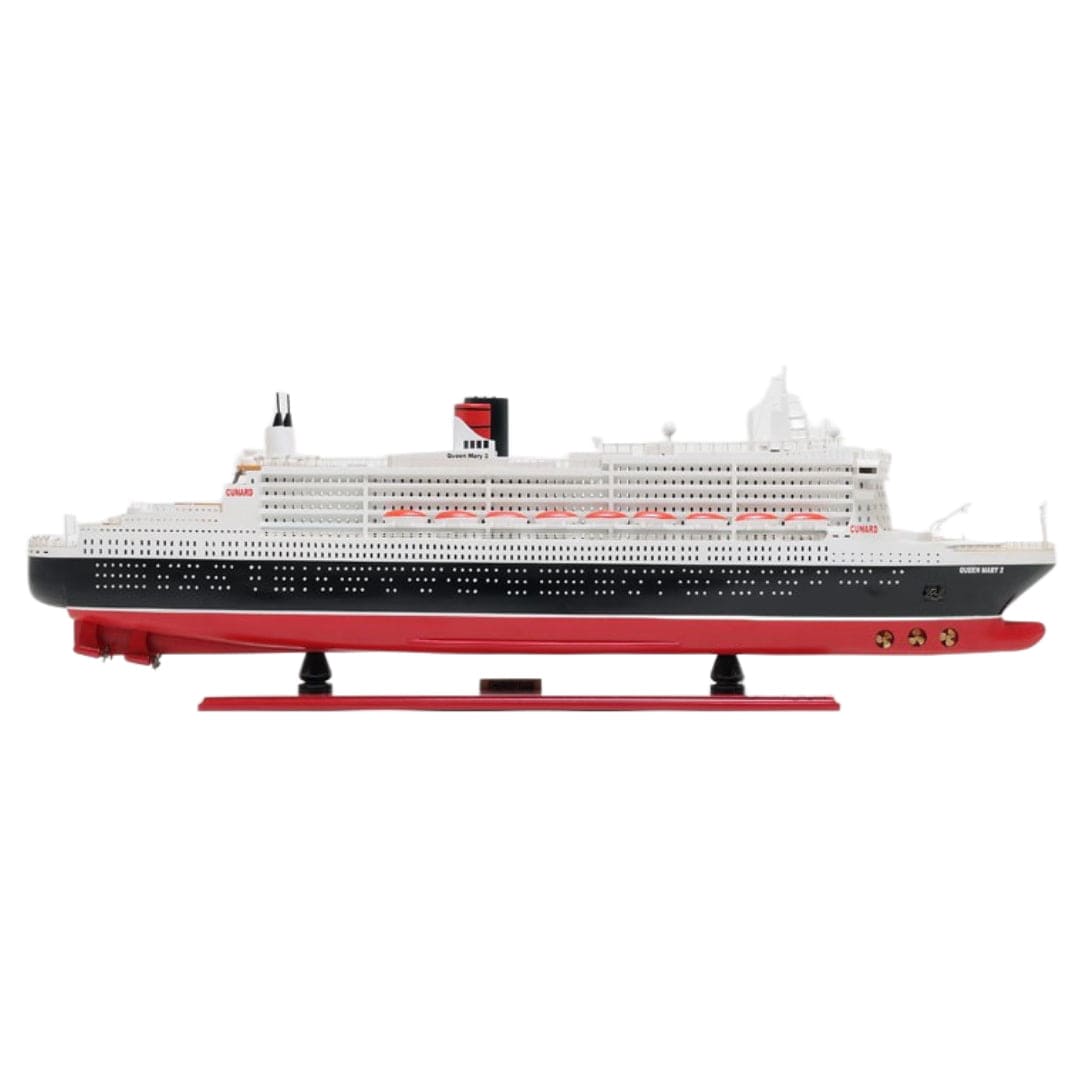 13" Black and Red RMS Queen Mary II Large Boat Hand Painted Decorative Boat - Homeroots - Flyclothing LLC