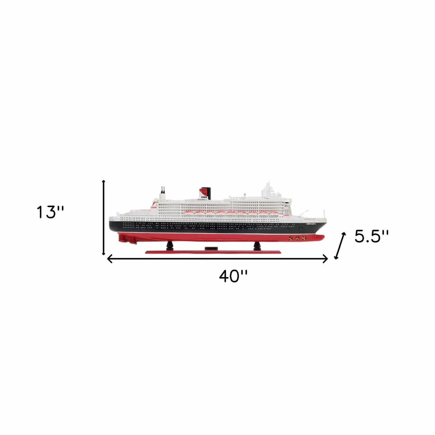 13" Black and Red RMS Queen Mary II Large Boat Hand Painted Decorative Boat - Homeroots - Flyclothing LLC