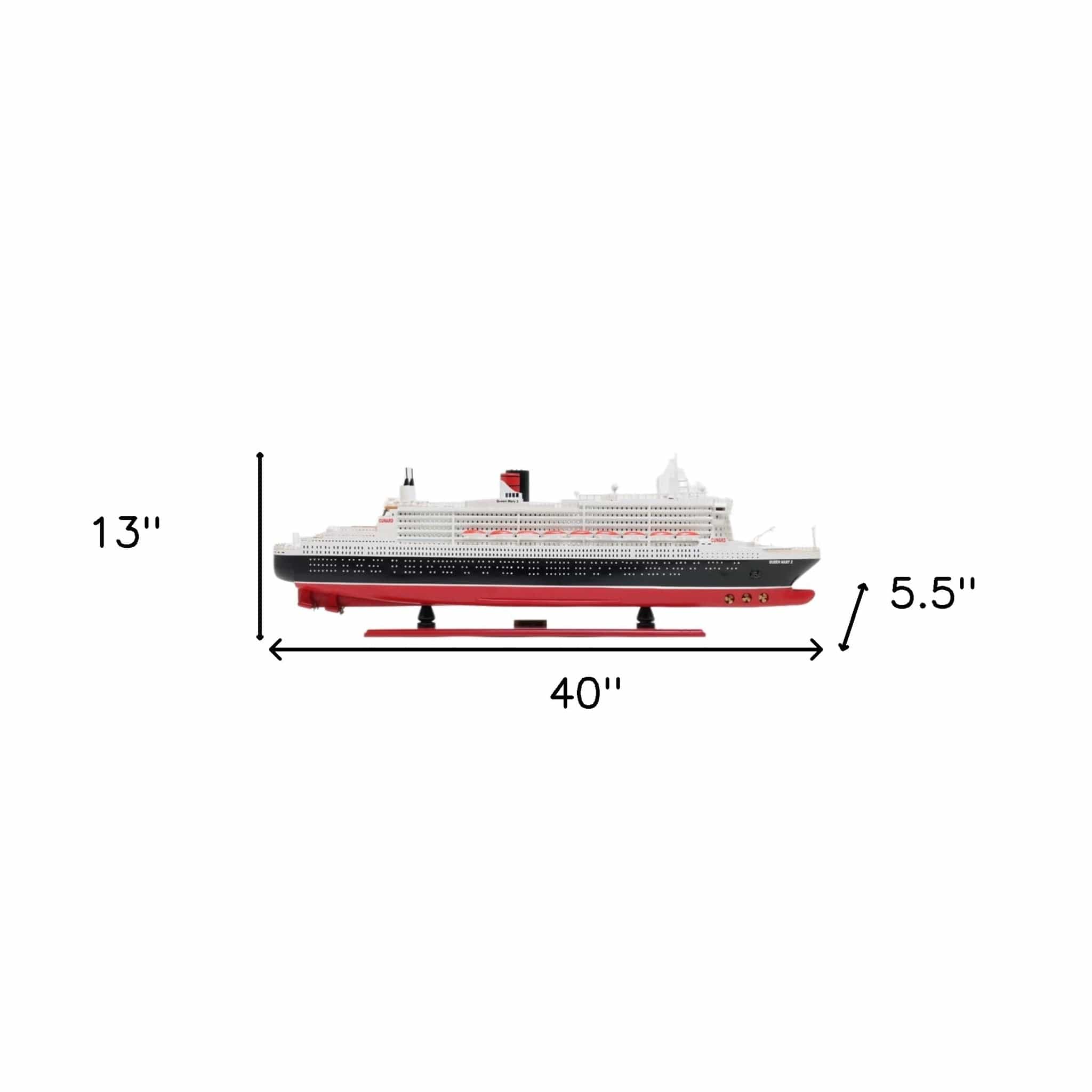 13" Black and Red RMS Queen Mary II Large Boat Hand Painted Decorative Boat - Homeroots - Flyclothing LLC