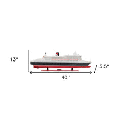 13" Black and Red RMS Queen Mary II Large Boat Hand Painted Decorative Boat