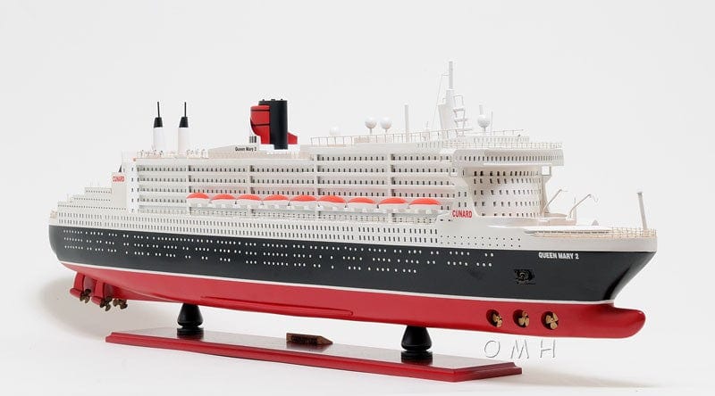 13" Black and Red RMS Queen Mary II Large Boat Hand Painted Decorative Boat - Homeroots - Flyclothing LLC