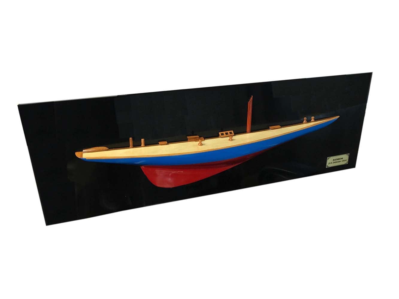 12" Blue and Red Rainbow Half-Hull Hand Painted Decorative Boat - Homeroots - Flyclothing LLC