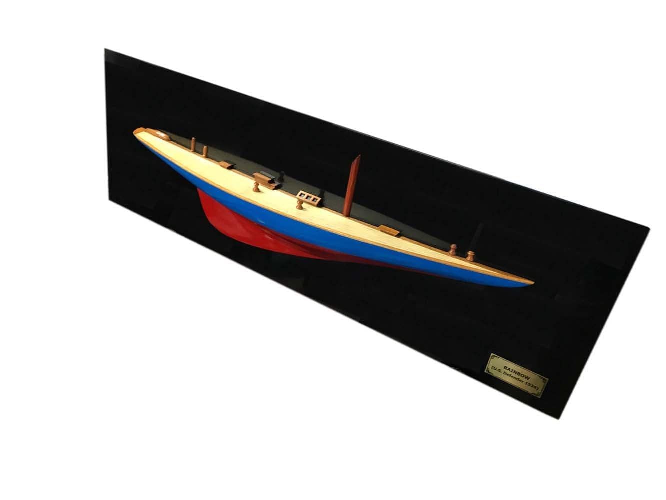 12" Blue and Red Rainbow Half-Hull Hand Painted Decorative Boat - Homeroots - Flyclothing LLC