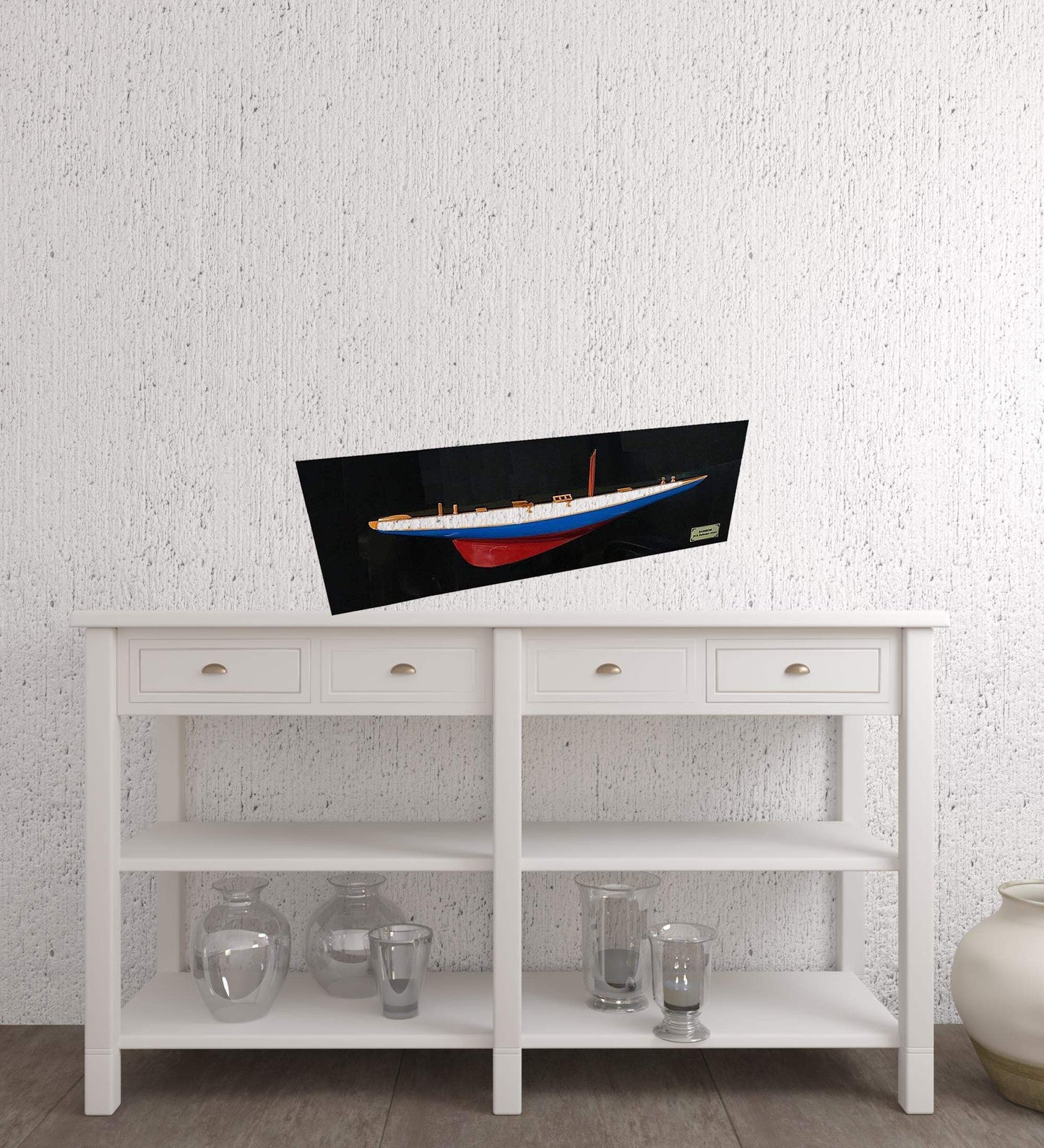 12" Blue and Red Rainbow Half-Hull Hand Painted Decorative Boat - Homeroots - Flyclothing LLC