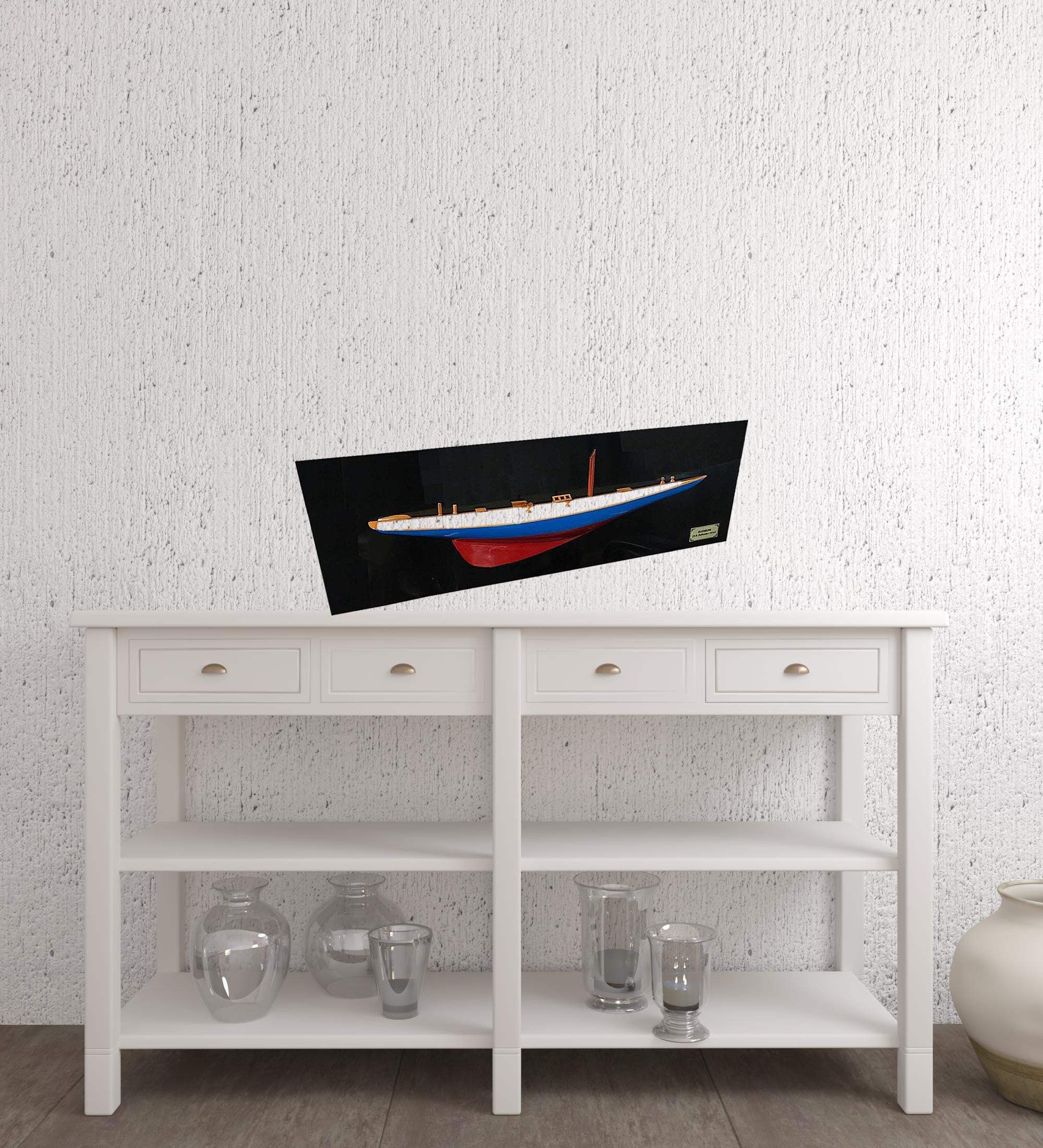 12" Blue and Red Rainbow Half-Hull Hand Painted Decorative Boat - Homeroots - Flyclothing LLC
