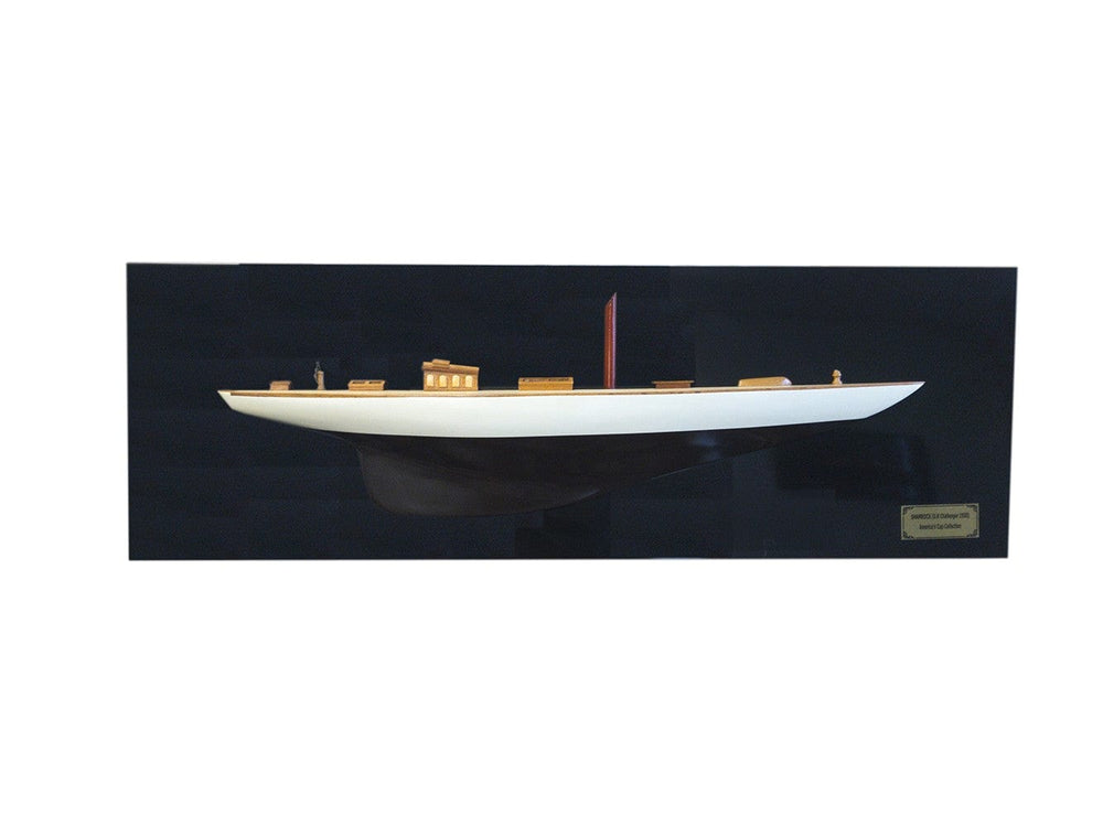 12" Black and White Shamrock V Yacht Half-Hull Boat Hand Painted Decorative Boat - Homeroots