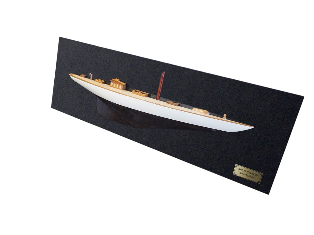 12" Black and White Shamrock V Yacht Half-Hull Boat Hand Painted Decorative Boat - Homeroots - Flyclothing LLC