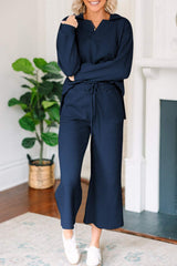 Textured Collared Neck Top and Wide Leg Pants Set - Trendsi - Flyclothing LLC