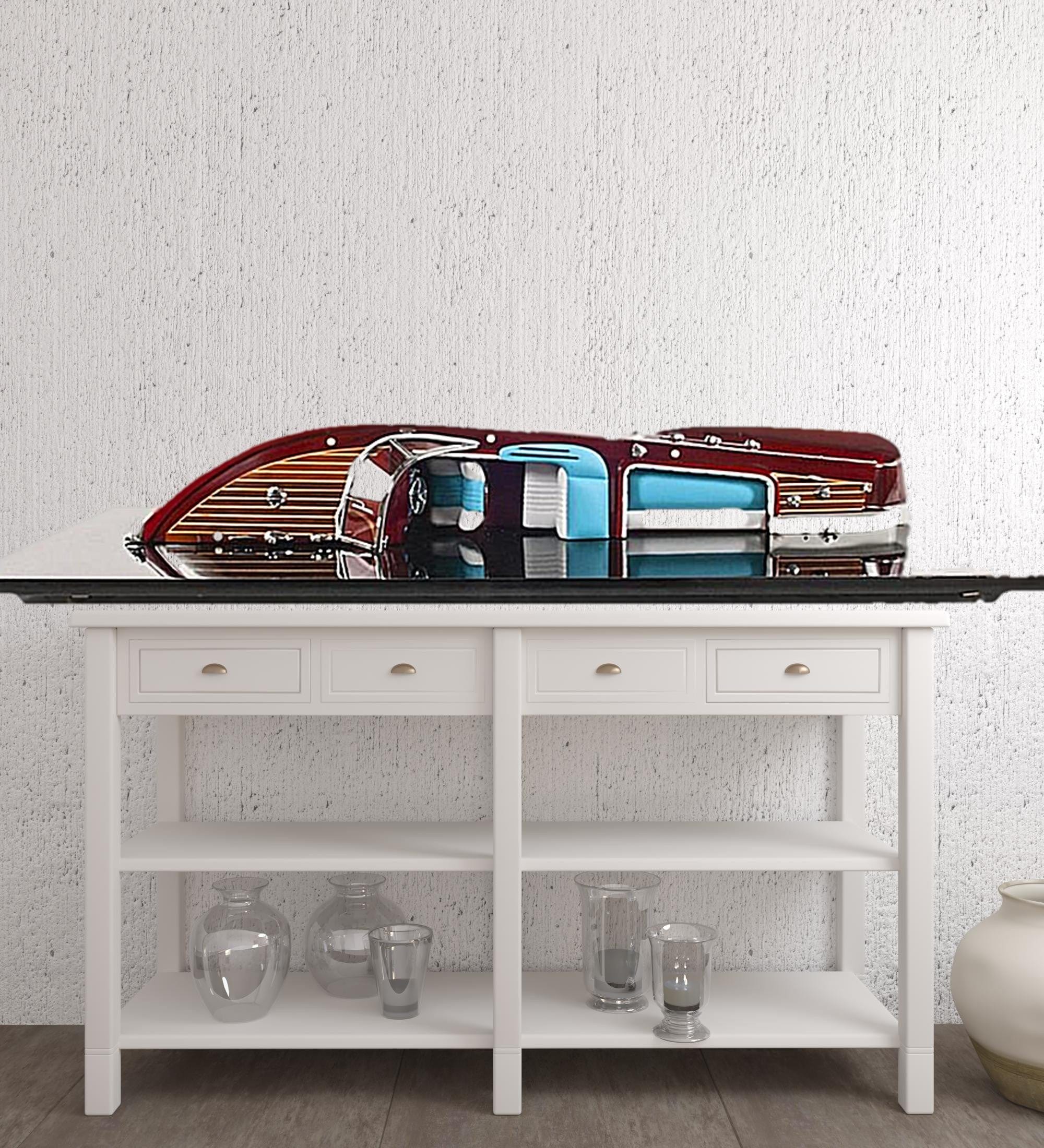 12" Wood Brown Riva Aquarama Half Hull Hand Painted Decorative Boat - Homeroots - Flyclothing LLC