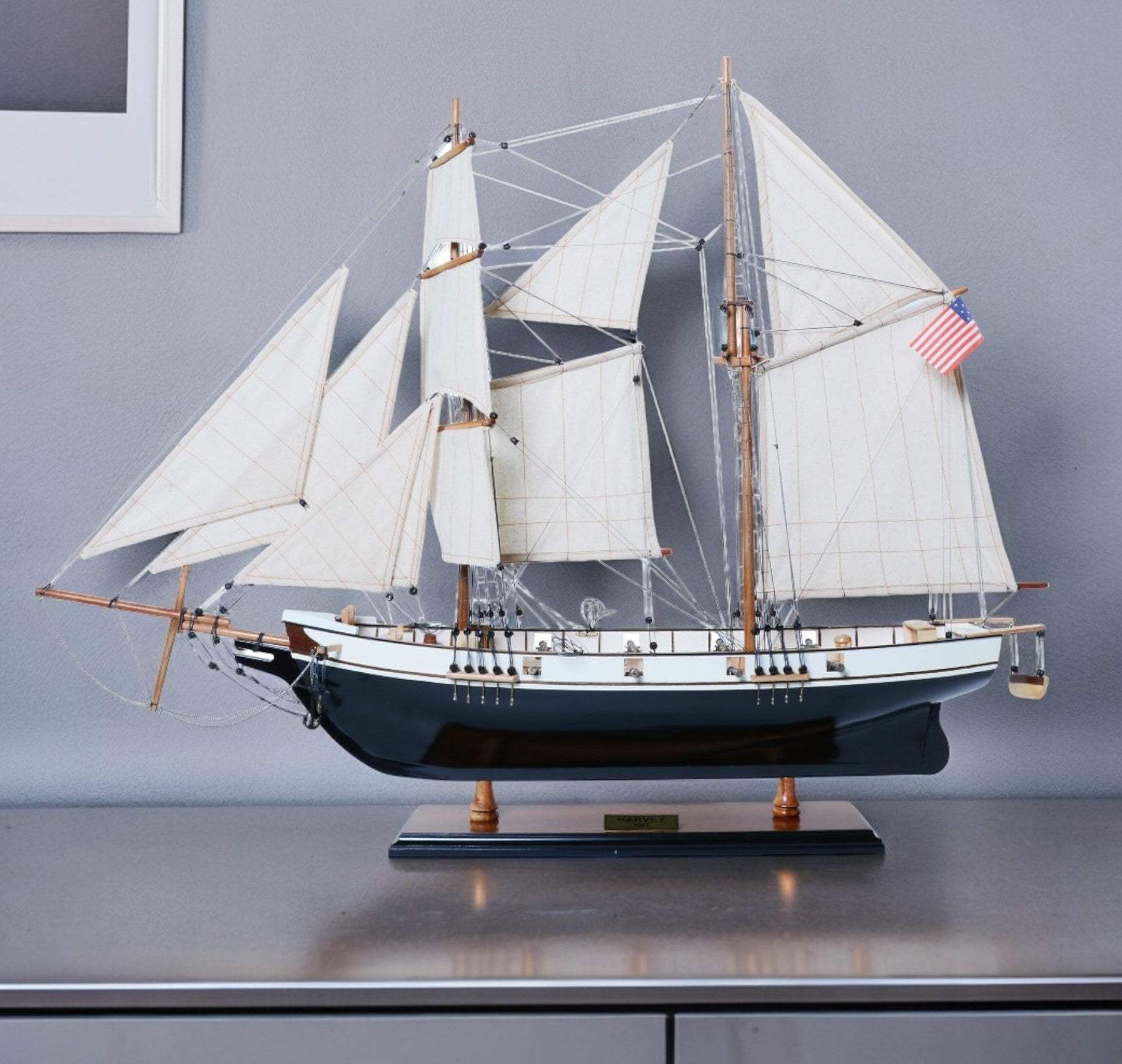 26" Black and White 1847 Harvey Hand Painted Decorative Boat - Homeroots - Flyclothing LLC
