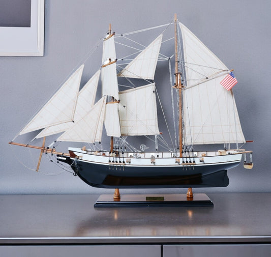 26" Black and White 1847 Harvey Hand Painted Decorative Boat
