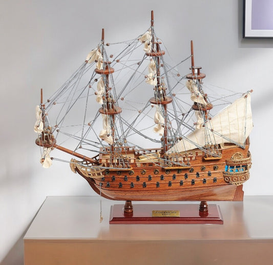 18" Wood Brown San Felipe 1690 Small Boat Hand Painted Decorative Boat
