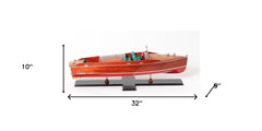 9" Wood Brown c1938 Chris Craft Runabout Painted Large Hand Painted Boat