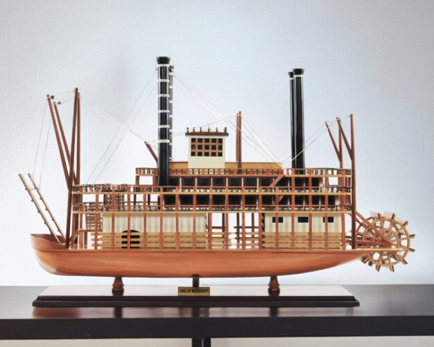 17" Wood Brown King of Mississippi Boat Hand Painted Decorative Boat - Homeroots - Flyclothing LLC