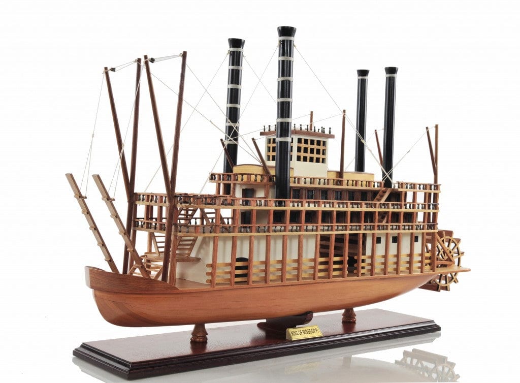 17" Wood Brown King of Mississippi Boat Hand Painted Decorative Boat - Homeroots - Flyclothing LLC