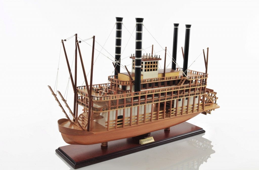 17" Wood Brown King of Mississippi Boat Hand Painted Decorative Boat - Homeroots - Flyclothing LLC