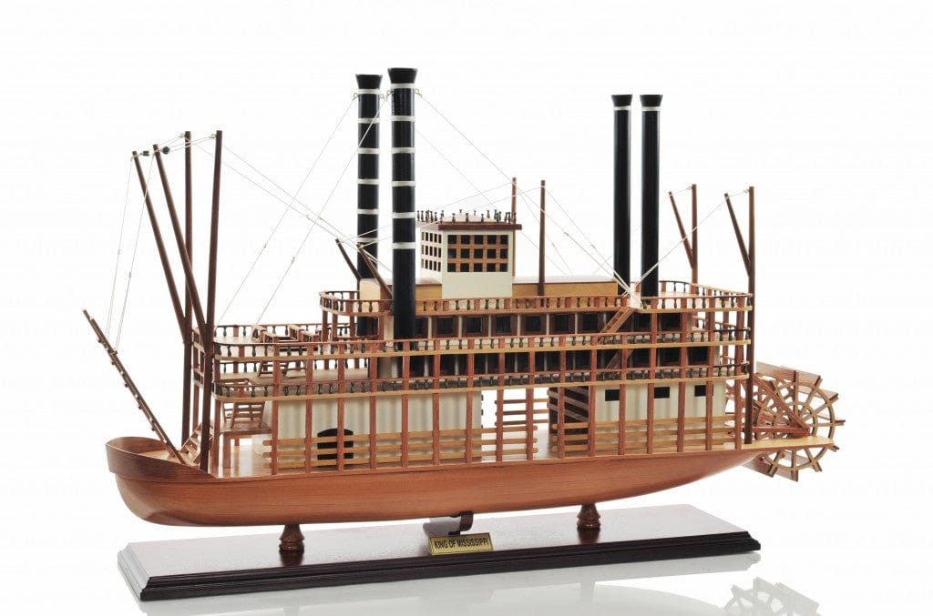 17" Wood Brown King of Mississippi Boat Hand Painted Decorative Boat - Homeroots - Flyclothing LLC