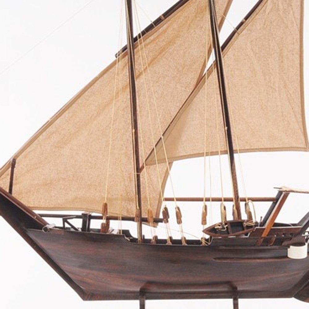27" Wood Brown Dhow Hand Painted Decorative Boat - Homeroots - Flyclothing LLC