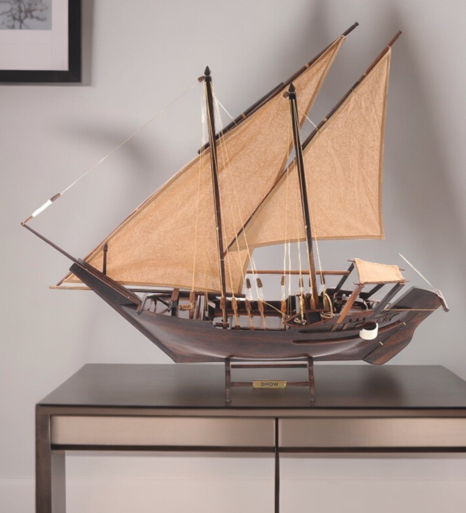 27" Wood Brown Dhow Hand Painted Decorative Boat