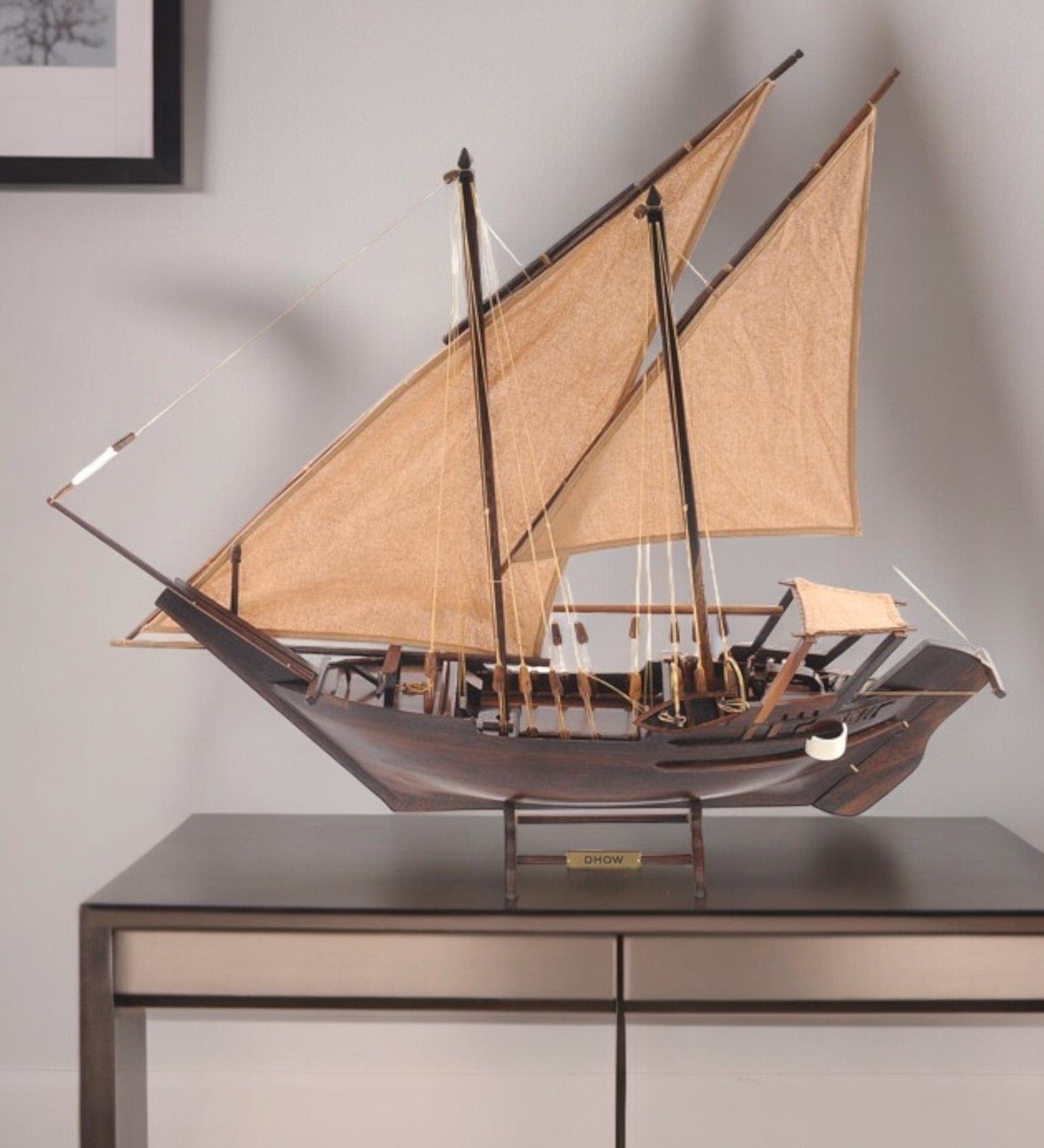 27" Wood Brown Dhow Hand Painted Decorative Boat - Homeroots - Flyclothing LLC