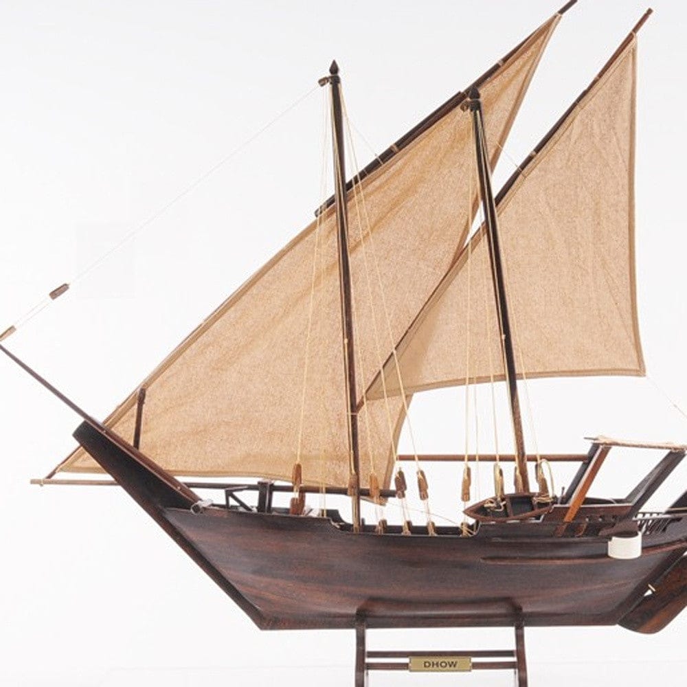 27" Wood Brown Dhow Hand Painted Decorative Boat - Homeroots - Flyclothing LLC