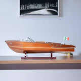7" Wood Brown Riva Aqurama Speedboat Hand Painted Decorative Boat - Homeroots
