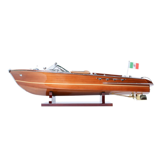 7" Wood Brown Riva Aqurama Speedboat Hand Painted Decorative Boat