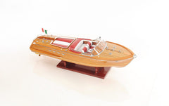 7" Wood Brown Riva Aqurama Speedboat Hand Painted Decorative Boat - Homeroots