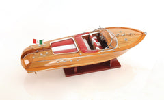 7" Wood Brown Riva Aqurama Speedboat Hand Painted Decorative Boat - Homeroots