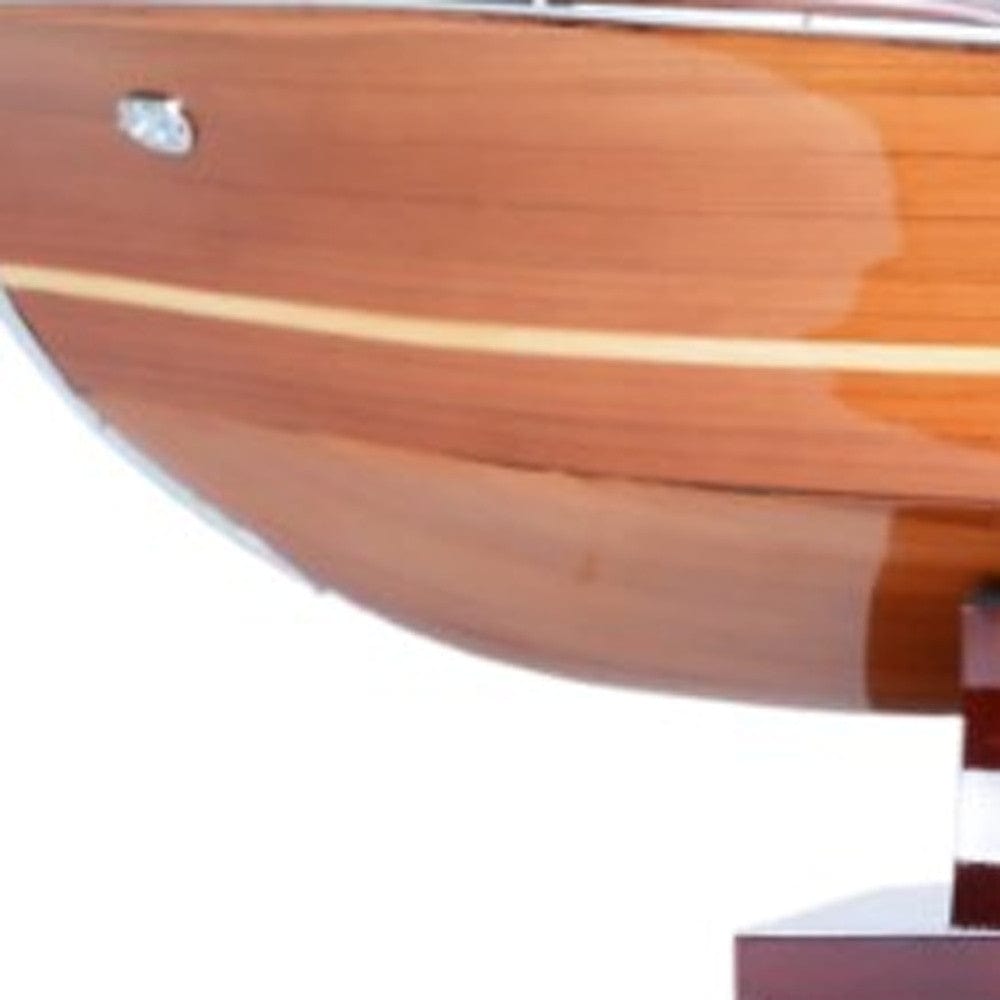 7" Wood Brown Riva Aqurama Speedboat Hand Painted Decorative Boat - Homeroots