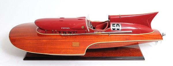 10" Wood Brown Ferrari Hydroplane Large Boat Hand Painted Decorative Boat - Homeroots - Flyclothing LLC