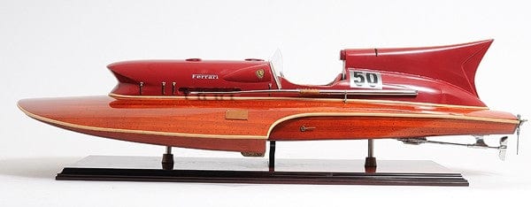 10" Wood Brown Ferrari Hydroplane Large Boat Hand Painted Decorative Boat - Homeroots - Flyclothing LLC