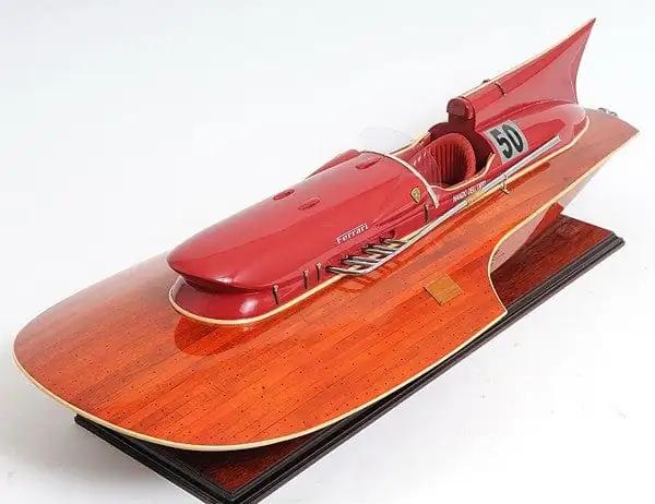 10" Wood Brown Ferrari Hydroplane Large Boat Hand Painted Decorative Boat - Homeroots - Flyclothing LLC