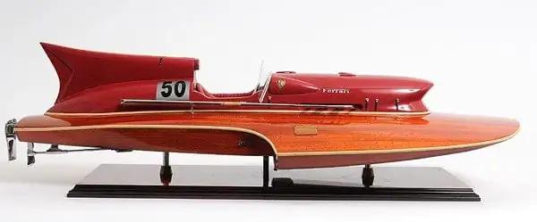10" Wood Brown Ferrari Hydroplane Large Boat Hand Painted Decorative Boat - Homeroots - Flyclothing LLC