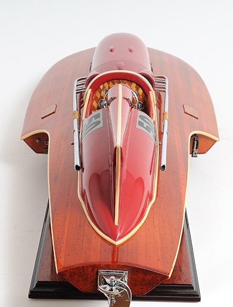 10" Wood Brown Ferrari Hydroplane Large Boat Hand Painted Decorative Boat - Homeroots - Flyclothing LLC