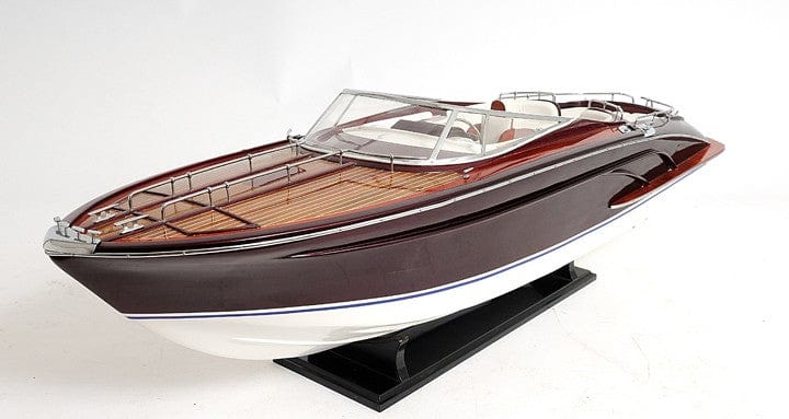 11" Black and White Riva Luxury Yacht Hand Painted Decorative Boat - Homeroots - Flyclothing LLC