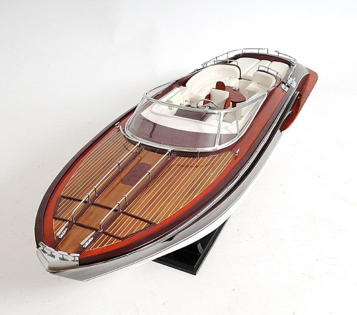 11" Black and White Riva Luxury Yacht Hand Painted Decorative Boat - Homeroots - Flyclothing LLC