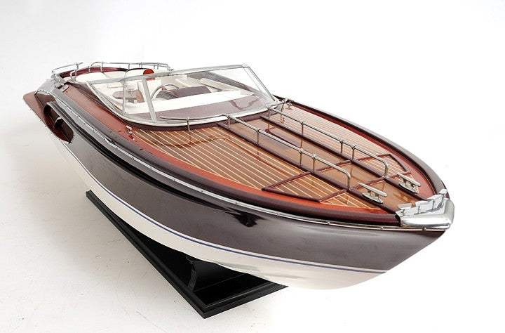 11" Black and White Riva Luxury Yacht Hand Painted Decorative Boat - Homeroots - Flyclothing LLC